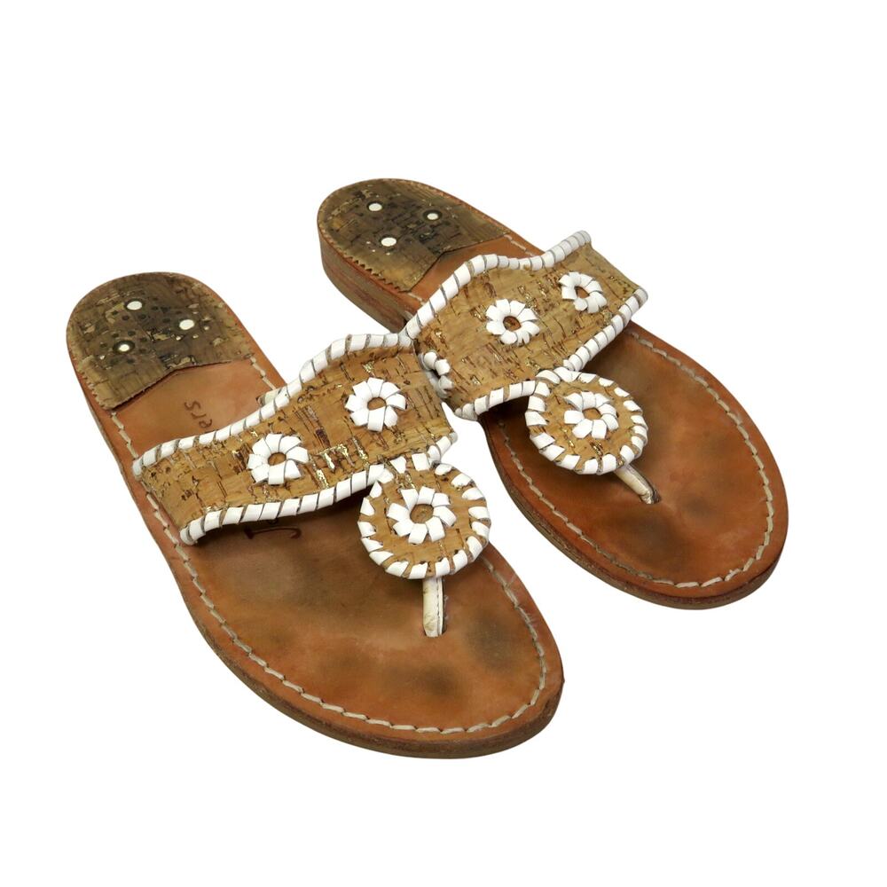 Jack Rogers Palermo Sandals White Boho Beaded Leather Sandals Size 5 - Picture 3 of 8